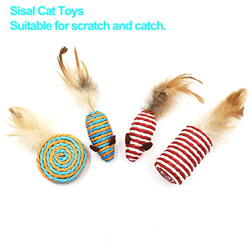 Juguetes interactivos para gato Ulable, juguete de plumas para gato de sisal, juguetes para gato para mascotas pequeñas, grandes y variables (9 unidades)