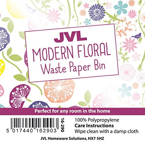 JVL plásticos Modernos Stripes/Spots/círculos Retro de la Flor Que se arrastra de la Flor de residuos de Papel Bin Cesta, Multicolor