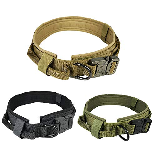 JW-online Collar de Perro Militar táctica Collares de Perro de Nylon Ajustable con la formación Collar de Perro Gato Mango Animales para Perros medianos Grande,Negro,L (47-53cm)