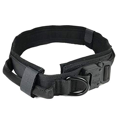 JW-online Entrenamiento del Perro Collar Ajustable de Nylon Militar Perilla de Control táctico Collar de Perro Collares para Gatos Pet Products,Negro,M (34-42cm)