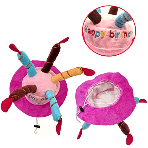 JZK Terciopelo Rosa Juguete de Gorro de cumpleaños Diseno Velas Pastel para Gato Perro Mascotas, Accesorios para Decoracion de Fiesta de cumpleaños de Perro Mascota Gato
