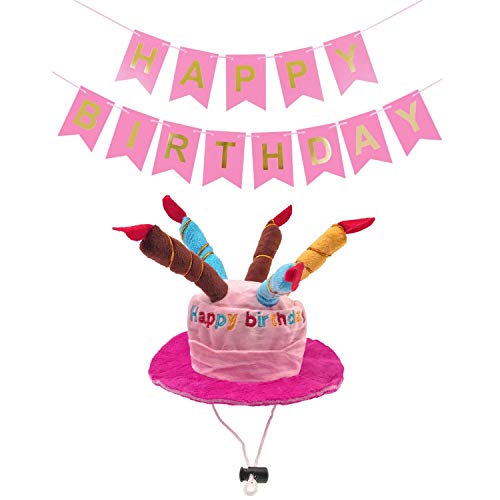 JZK Terciopelo Rosa Juguete de Gorro de cumpleaños Diseno Velas Pastel para Gato Perro Mascotas, Accesorios para Decoracion de Fiesta de cumpleaños de Perro Mascota Gato
