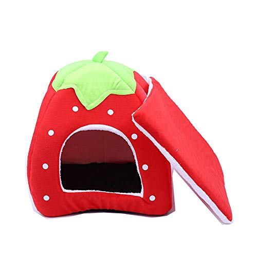 KAILLEET Caseta para Mascotas Polka Dot Fresa Nido Mascota Gato casa extraíble y Lavable (Color, Size : S)