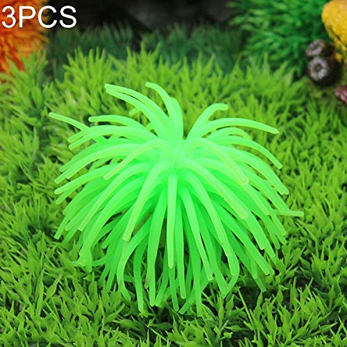 LJ Decoración del Tanque de Peces 3 PCS Acuario artículos de decoración TPR Mar simulación Erizo de la Bola de Coral, tamaño: M, Diámetro: 10 cm Decoraciones (Naranja) de Acuario (Color : Green)
