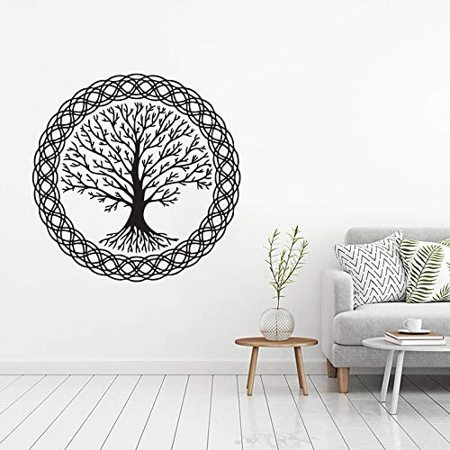 LSMYM Yoga Tree Pattern Vinilos decorativos Tree of Life Pattern Vinilos decorativos Life Tree With Circle Vinyl Wall Murals Hogar gris 57X57cm