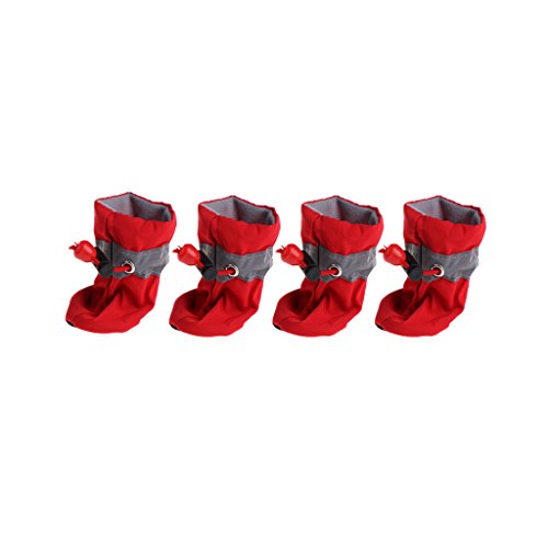 Lyguy Pet Dog Pet Shoes, Zapatos Impermeables para Perros Rain Snow Booties Zapatos Antideslizantes de Goma para Cachorros de Perros pequeños Rojo 5 cm