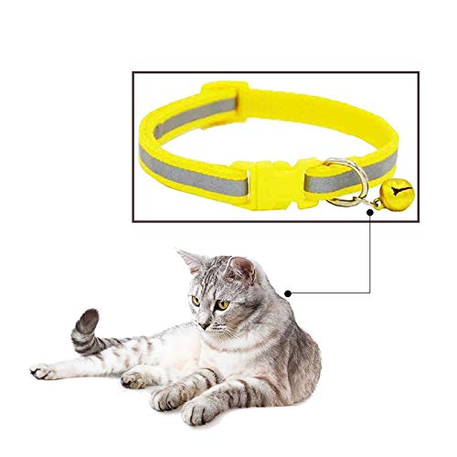 Mackur Collar para mascotas con cascabeles para gato y perro, reflectante, collar fluorescente para perro, suministros para mascotas, 1 pieza, tela, Amarillo, 19*1 cm