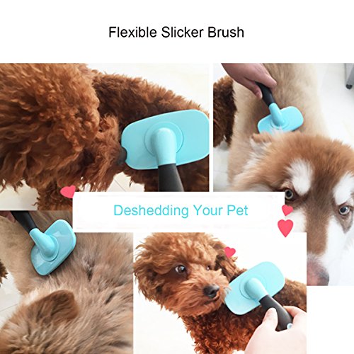 Makerfire Cepillo para Perros de Pelo Largo Pelo Corto, Cepillos para Gatos, 360 Degree Rotation Flexible Slicker Brush for Mascota Azul
