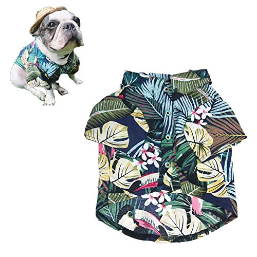 Meioro Ropa para mascotas Ropa para perros Cómoda camisa de perro Estilo hawaiano Estilo de vida costera Material de algodón Cachorro Bulldog francés Pug (Blue-M)