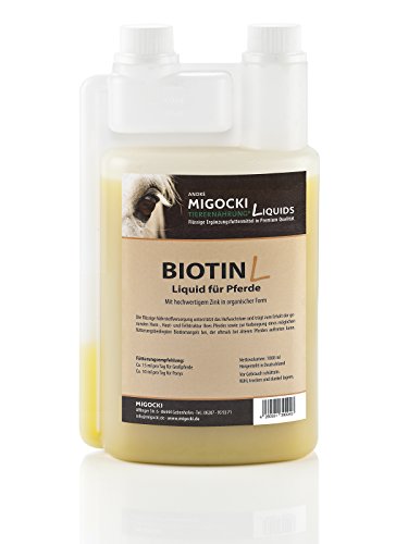 migocki Biotina Liquid – Complemento Forro Medio Para Caballos – Soporta el crecimiento Herradura, para una saludable Cuerno de piel, de piel y estructura – Dosificador Botella 1000 ml.