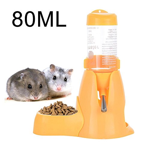 MOACC Hamster Botella de Agua Alimentador Automático Dispensador de Agua para Ratas, Cobayas, Hurones, Conejos, Pequeños Animales, 80ml, Amarillo