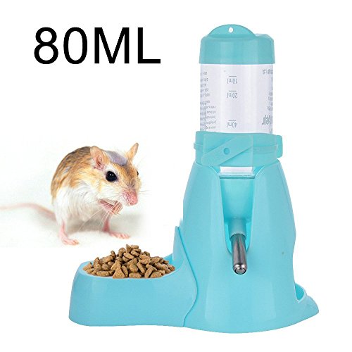 MOACC Hamster Botella de Agua Alimentador Automático Dispensador de Agua para Ratas, Cobayas, Hurones, Conejos, Pequeños Animales, 80ml, Azul