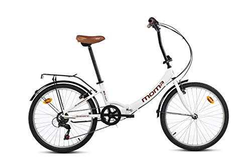 Moma Bikes Bicicleta Plegable Urbana SHIMANO TOP CLASS 24" Alu, 6V. Sillin Confort,Blanco