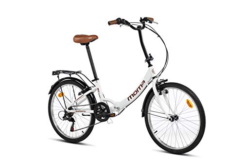 Moma Bikes Bicicleta Plegable Urbana SHIMANO TOP CLASS 24" Alu, 6V. Sillin Confort,Blanco