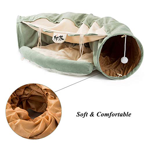 MULEI Cama túnel 2 en 1 centro de juegos con un tubo plegable y una cama extraíble, dos bolas rascadoras para gato, cachorro, gatito, el mejor regalo