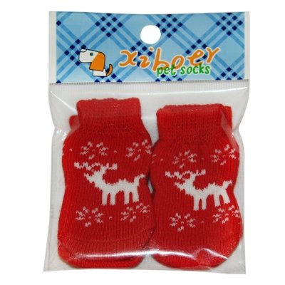 NA Dog Socks Lindo patrón de Ciervos algodón Antideslizante for Mascotas Calcetines de la Navidad, tamaño: L (Rojo)