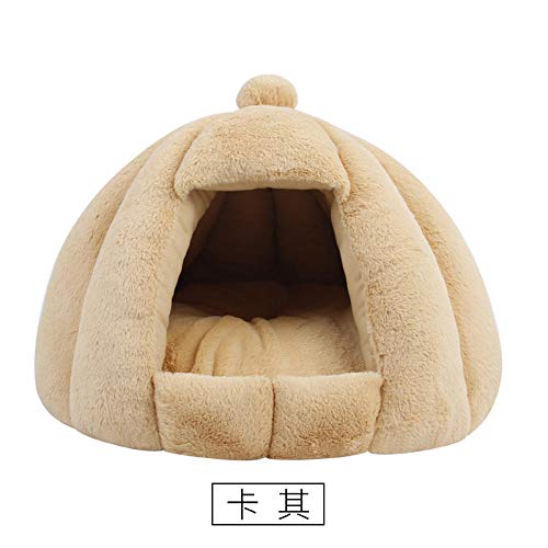 ndmzk Pet Cat Dog Cute House Bed Mat Cálido Suave Extraíble Kennel Nest Cesta para Mascotas Tyteps Funny Fruit Pumpkin House para Cat Dog Tent-Light_Coffee_60X50Cm