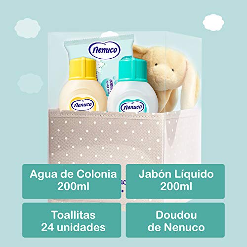 Nenuco Canastilla Regalo Bebé Recién Nacido con colonia, toallitas, jabón de baño infantil y doudou