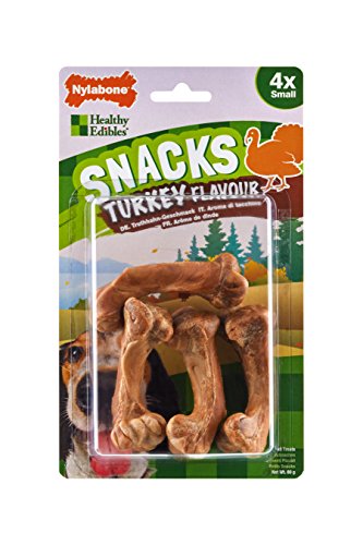 Nylabone - Snacks con forma de huesitos y sabor a pavo para perros (Paquete de 4) (Pequeño) (Marrón)