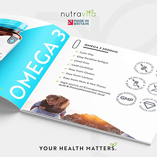 Omega 3 (2000 mg) - 660 mg de EPA y 440 mg de DHA - Omega 3 Capsulas de Gel Suave de Aceite de Pescado Puro - Hecho en el Reino Unido por Nutravita