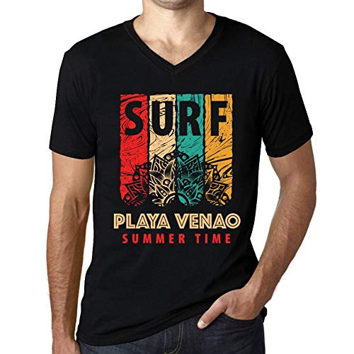 One in the City Hombre Camiseta Vintage Cuello V T-Shirt Gráfico Surf Summer Time Playa VENAO Negro Profundo