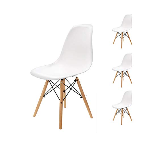 Pack 4 sillas de Comedor Silla diseño nórdico Retro Estilo (Blanco-4)