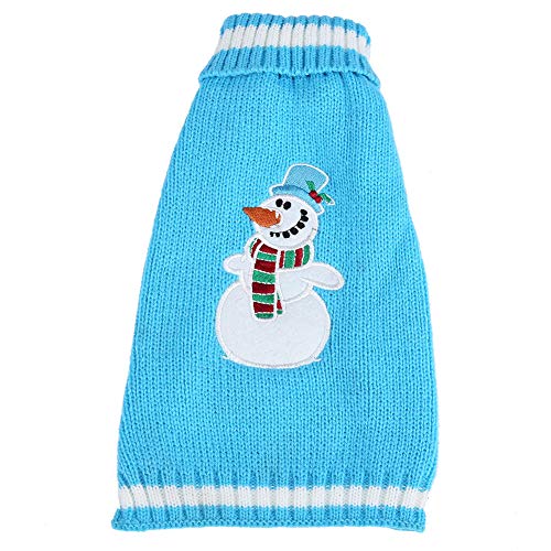 Pangding Suéter para Mascotas, Invierno Cálido Azul Navidad Muñeco de Nieve Suéter Ropa Traje para Perros Grandes(XXS)