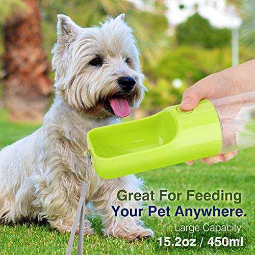 Pawaboo Botella de Agua para Perro al Aire Libre, Botella de Agua de ABS de Grado de Alimentación a Prueba de Fugas para Perros, Botella de Bebida Portátil para Cachorros 15.2 oz / 450 ml - Verde