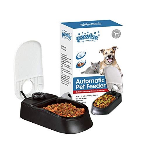 PAWISE Alimentador automático para Mascotas para Perros y Gatos, estación dispensador de Alimentos con Temporizador, 100% Libre de BPA, Apto para lavavajillas, Gran Idea de Regalo