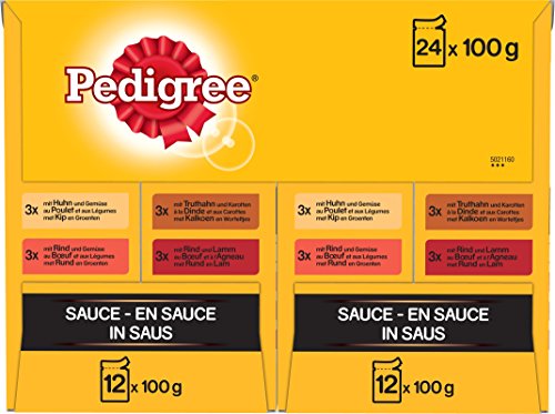 PEDIGREE Sachets Fraîcheur pour Chien Adulte aux 4 Saveurs en Sauce, 48 Sachets Repas de 100g