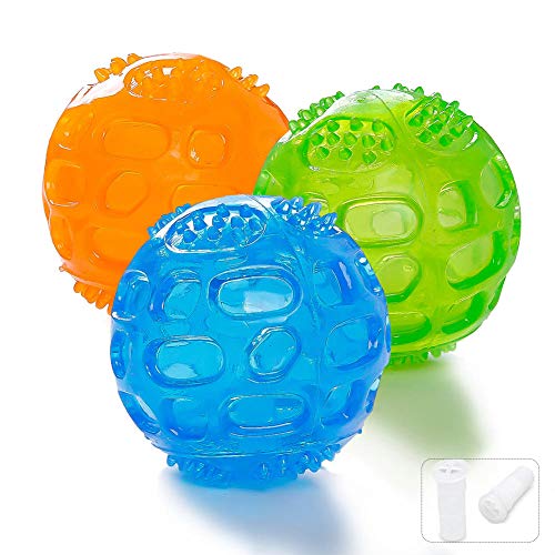 Pelota Perro Impermeable Bola Inflable Goma Juguete de Goma, Squeaker Squeeze Pet Ball juguetes, Interactiva Para Perros Traning, el Diámetro 7.5cm, 3 Piezas (Verde, Azul, Naranja)