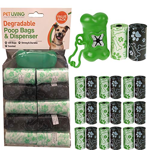 Pet Living - Bolsas de basura biodegradables para perros, 400 bolsas de 2 colores para caca, bolsas de caca con dispensador