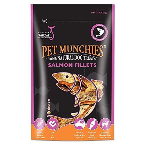 Pet Munchies - Snacks hipoalergénicos con filete de salmón para perros (8 paquetes) (8 x 90g) (Puede Variar)