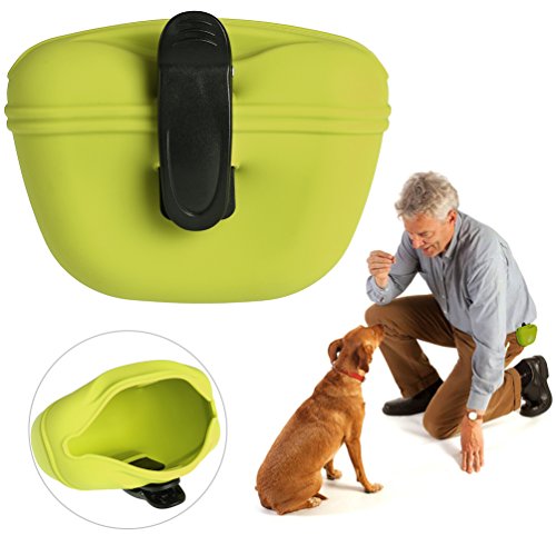 Petacc Bolso portátil de silicona para entrenamiento de perros y bolsa de tratamiento con cierre magnético y clip para la cintura Verde