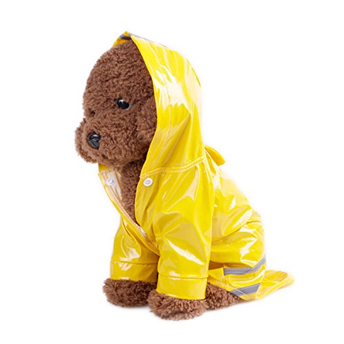PETCUTE Moda Perrito Perro Impermeable Pet Reflexivo Tira Diseño Impermeable Rainwear Slicker en el día de Lluvia Amarillo