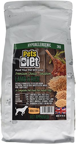 Pets Diet Mascotas Dieta hipoalergénica Sensible Adulto Comida Seca para Perro, Cordero y arroz