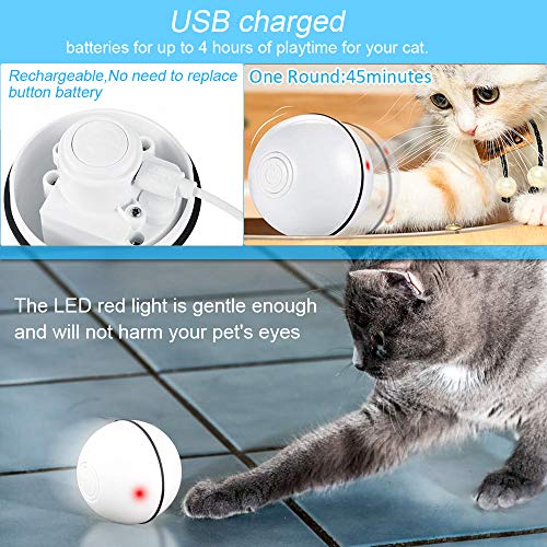 Phiraggit Juguete Gato Pelota, Juguete Interactivo para Mascotas, Bola de Gato- Carga USB Bola Giratoria Automática de 360 Grados - Batería Recargable Incorporada - para Ejercicio Animal Doméstico
