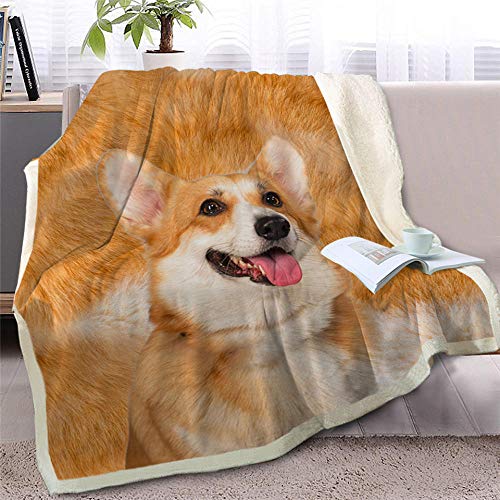 Pmhc Corgi Dog Throw Blanket on Bed 3D Animal Soft Sherpa Blanket Brown Bedsprovers - Ropa de cama