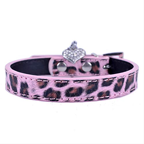 PMWLKJ Collar de Perro de Cuero de Leopardo Moda Ajustable 8-11 `` Suministros para Perros para Cachorros Color de Oro Rosa Blanco 1.5 * 31 cm S