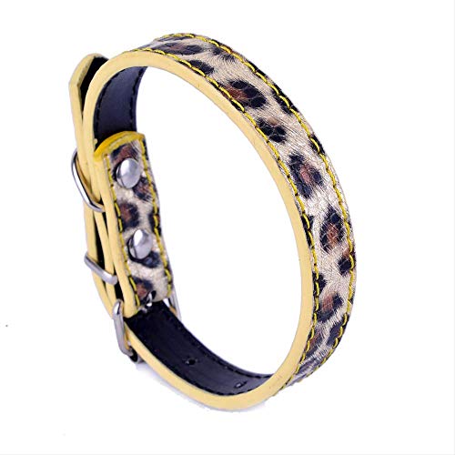 PMWLKJ Collar de Perro de Cuero de Leopardo Moda Ajustable 8-11 `` Suministros para Perros para Cachorros Color de Oro Rosa Blanco 1.5 * 42 cm M