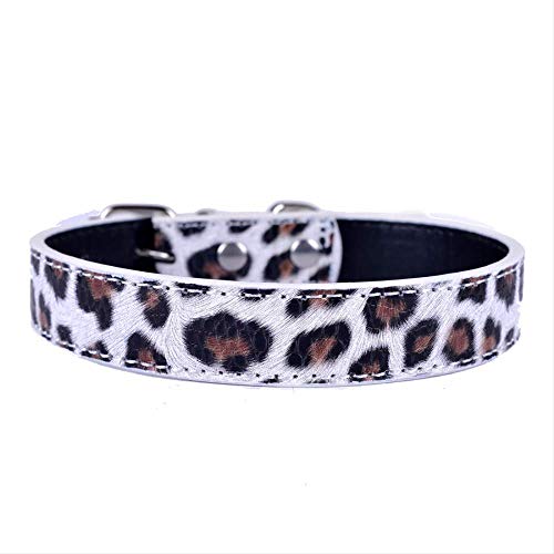 PMWLKJ Collar de Perro de Cuero de Leopardo Moda Ajustable 8-11 `` Suministros para Perros para Cachorros Color de Oro Rosa Blanco 1.5 * 42 cm M