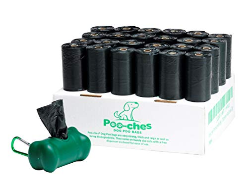 Poo-ches Premium Biodegradable Perro Poo Bolsas – Extra Fuerte y Extra Grande – en un Rollo – 300 Unidades con dispensador Gratis