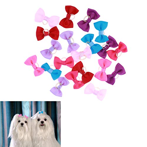 POPETPOP 20 UNIDS Multicolor Bandas de Goma Elásticas Bandas de Pelo Bowknot Headwear Tocado para Mascotas Perro Gato (Color Al Azar)