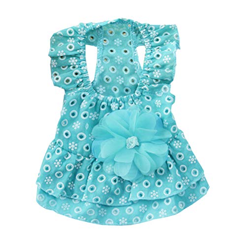 POPETPOP Vestido de Flores de Encaje para Perro Falda de Gasa Vestidos de Princesa para Gato Perro Mascota (Azul, S)
