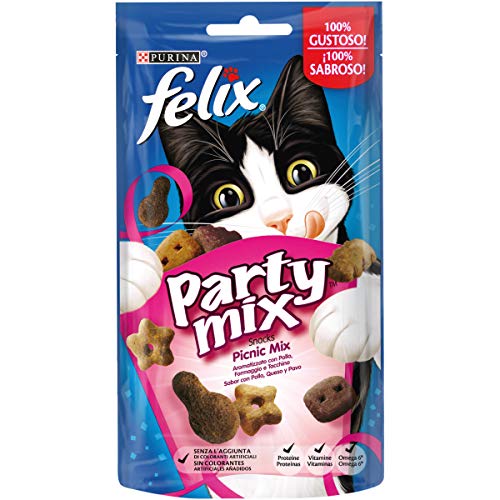 Purina Felix Party Mix Picnic Snacks, golosinas y chuches para gato 8 x 60 g