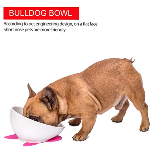 RETYLY Perro Tazones de Alimentación, Bulldog Francés, Gato Rayado Amarillo, Platos de Cerámica para Perros y Gatos Cortados (Blanco)