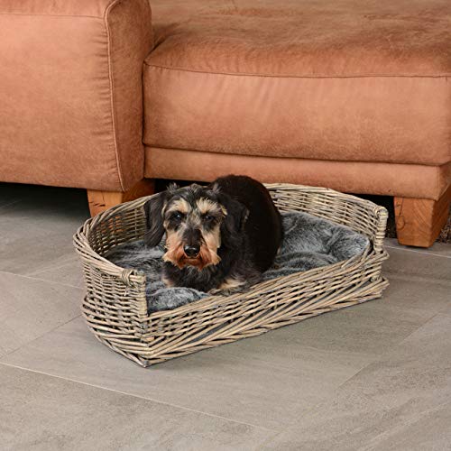RM E-Commerce - Cama para perros con cesta de mimbre, tamaños S-XL, con cojín gris, para perros grandes y pequeños