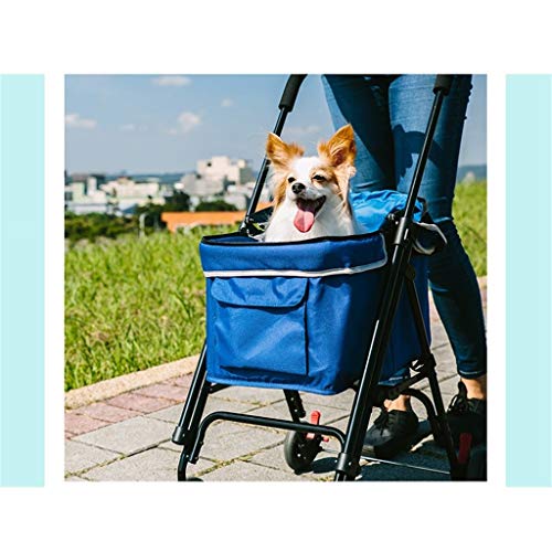 RYAN Cochecito For Perro Al Aire Libre Viajar, Plegable Mascota Gato Carretilla Paseante Portador Perrito Carro A Prueba De Viento Impermeable (Color : Blue)