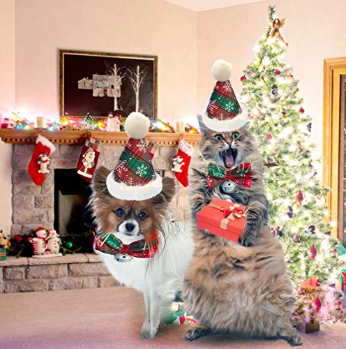 SAMMIU - Gorro de Navidad para Perro, Gato, Papá Noel, Campana, Pajarita Ajustable para Mascota, Gato, Perro, Accesorios de Navidad, Festival, decoración de Fiesta