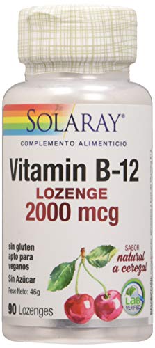 Solaray Vitamina B-12 2000mcg | Sabor a cereza natural sin azúcar | Energía saludable y soporte de glóbulos rojos | Sin Gluten | Apto Para Veganos | 90 Lozenges